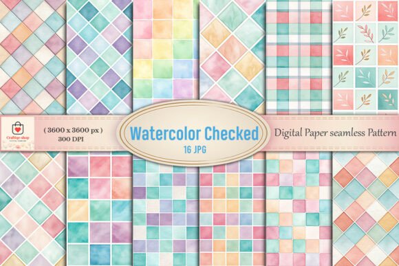 Download Watercolor Checked Modern Digital Paper - Check Collection