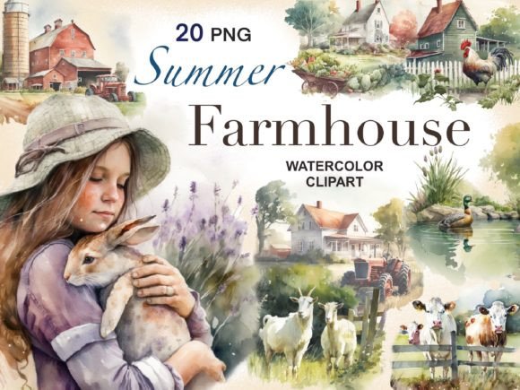 Download Watercolor Summer Farmhouse Clipart - Farmhouse Collection